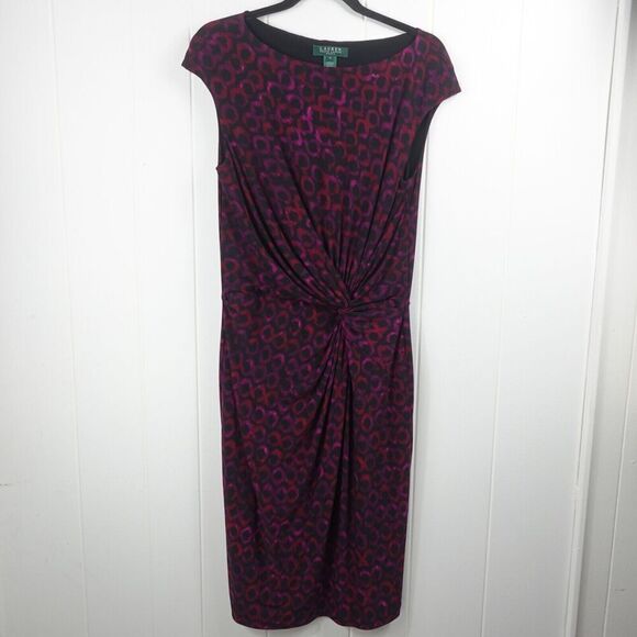 Ralph Lauren Womens Ruched Geometric Dress Size 12 - Picture 1 of 10